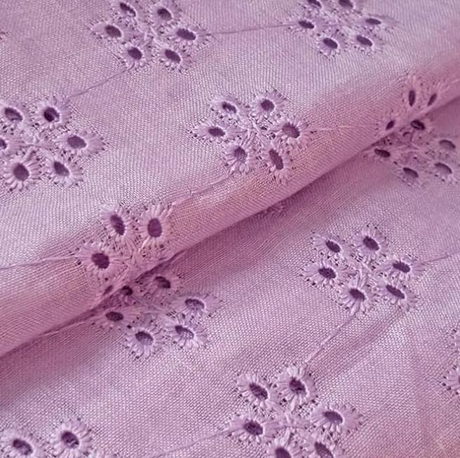 Light Lavender Shade Embroidered Cotton Hakoba Fabric