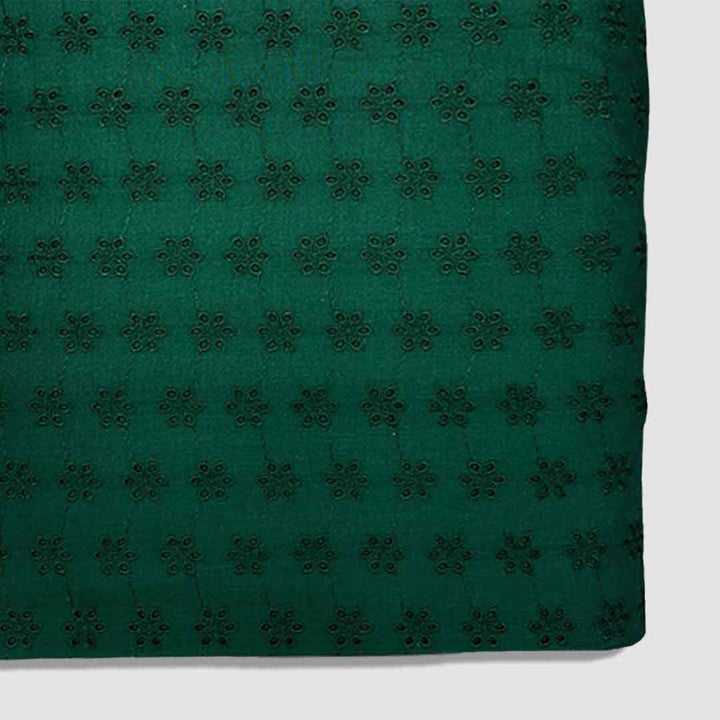 Dark Green Embroidered Cotton Heavy Hakoba Fabric