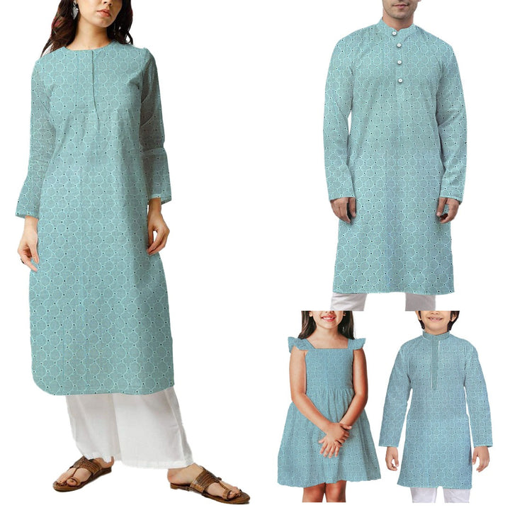 Cyan Shade Embroidered Cotton Heavy Hakoba Fabric