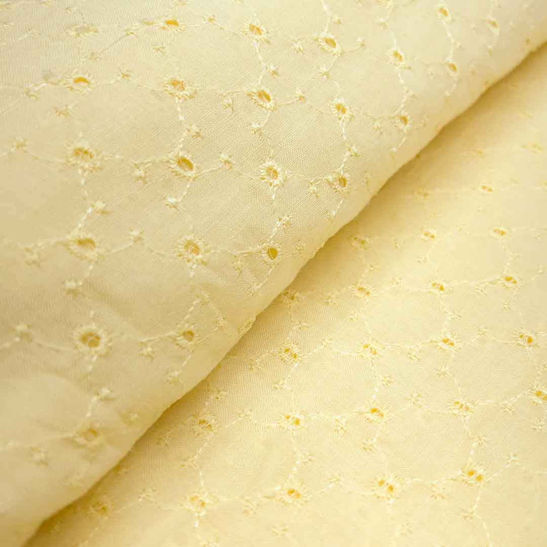 Lemon Yellow Shade Embroidered Cotton Heavy Hakoba Fabric