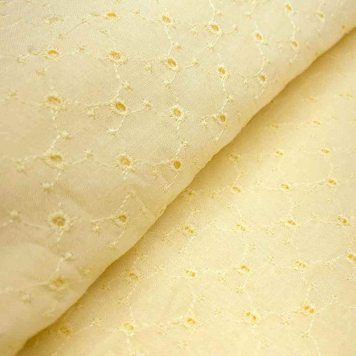 Lemon Yellow Shade Embroidered Cotton Heavy Hakoba Fabric