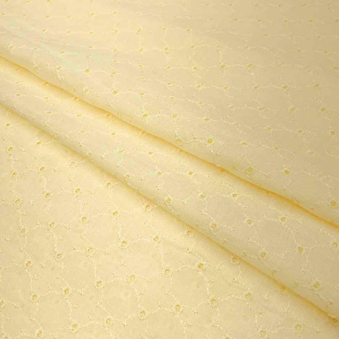 Lemon Yellow Shade Embroidered Cotton Heavy Hakoba Fabric
