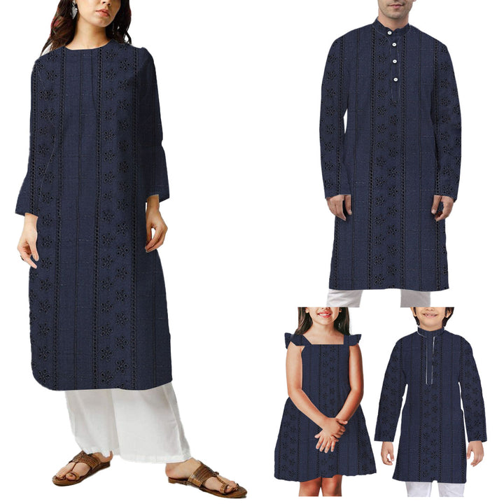 Navy Blue Shade Embroidered Cotton Heavy Hakoba Fabric