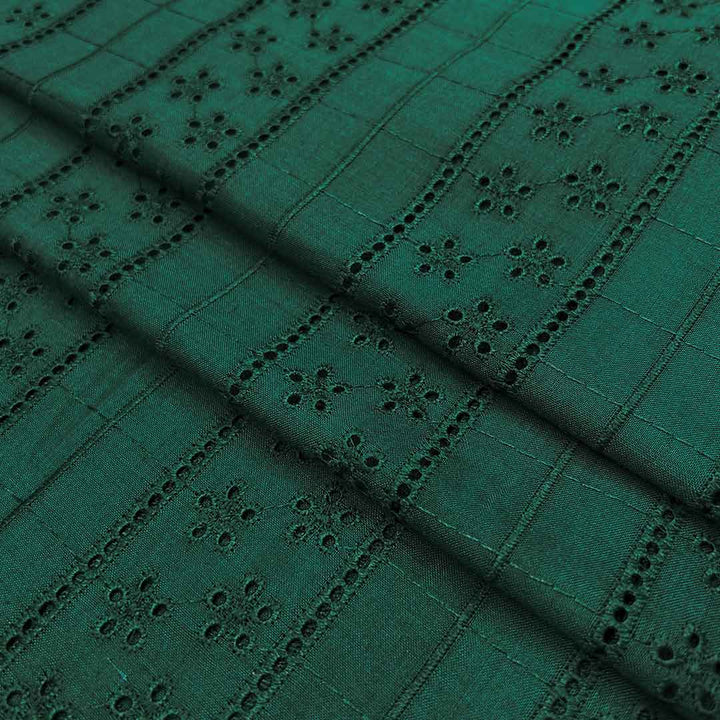 Bottle Green Shade Embroidered Cotton Heavy Hakoba Fabric