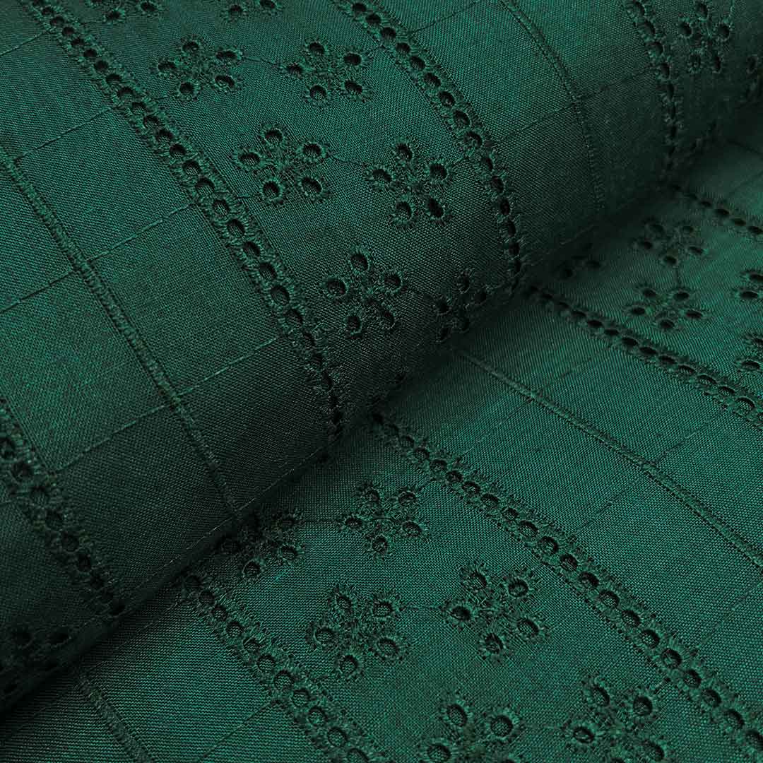 Bottle Green Shade Embroidered Cotton Heavy Hakoba Fabric