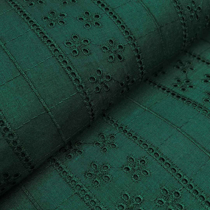 Bottle Green Shade Embroidered Cotton Heavy Hakoba Fabric