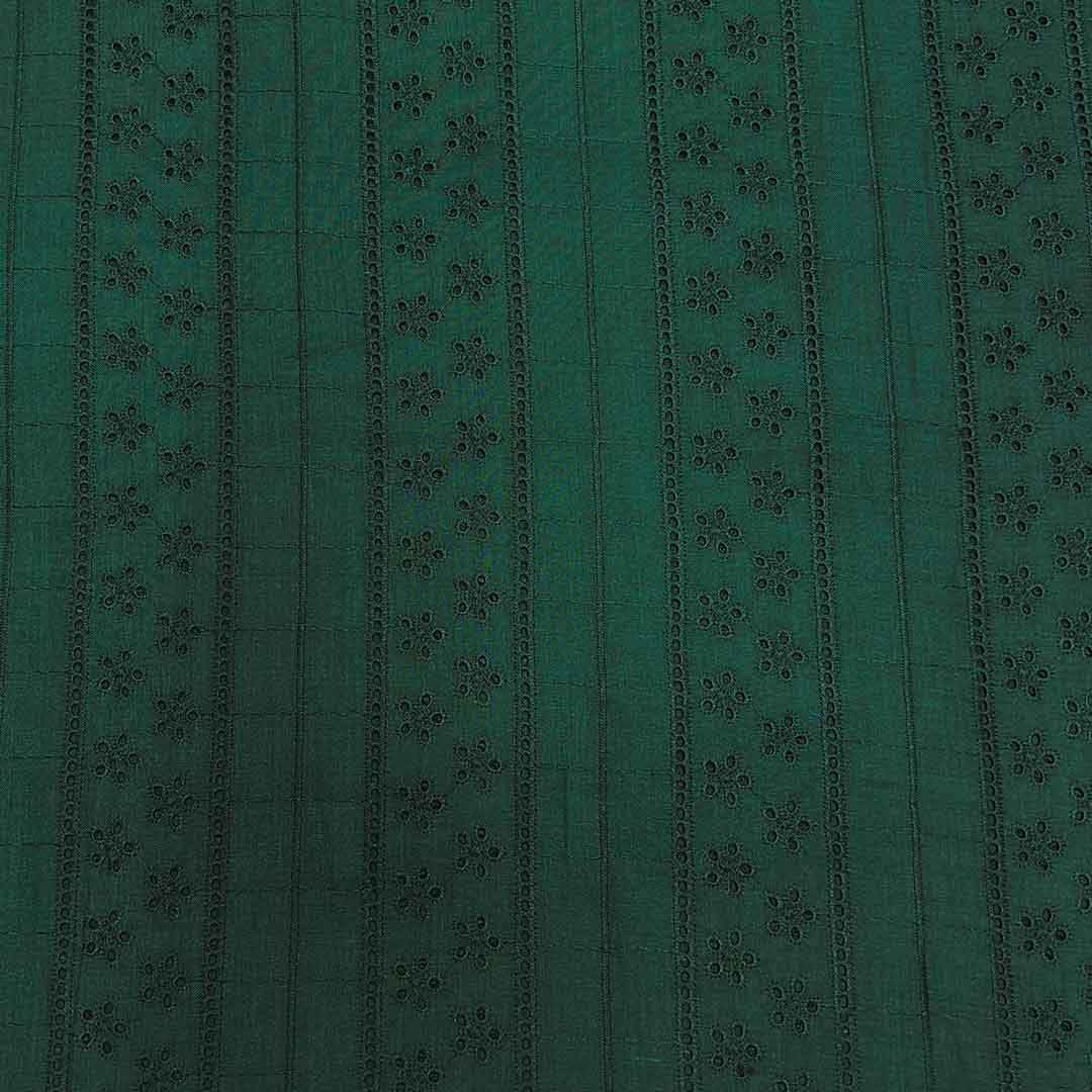 Bottle Green Shade Embroidered Cotton Heavy Hakoba Fabric