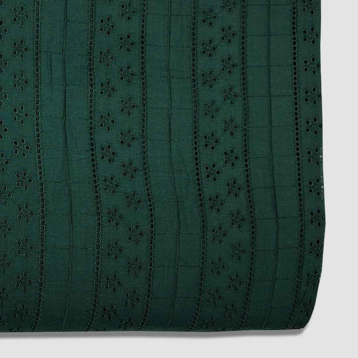 Bottle Green Shade Embroidered Cotton Heavy Hakoba Fabric