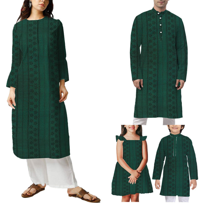 Bottle Green Shade Embroidered Cotton Heavy Hakoba Fabric