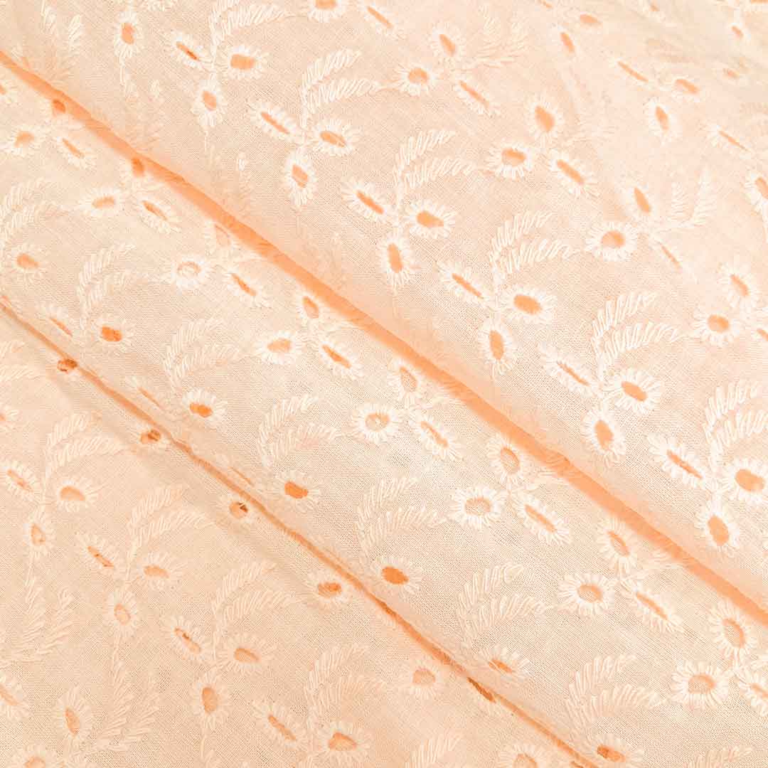 Light Peach Shade Embroidered Cotton Heavy Hakoba Fabric