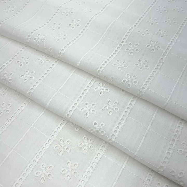 White Shade Embroidered Cotton Heavy Hakoba Fabric
