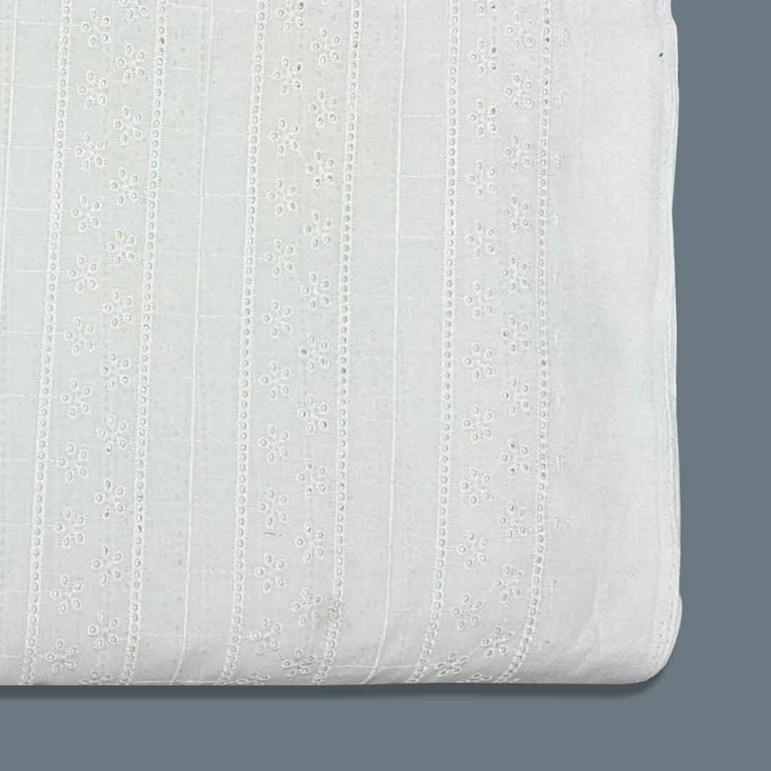 White Shade Embroidered Cotton Heavy Hakoba Fabric