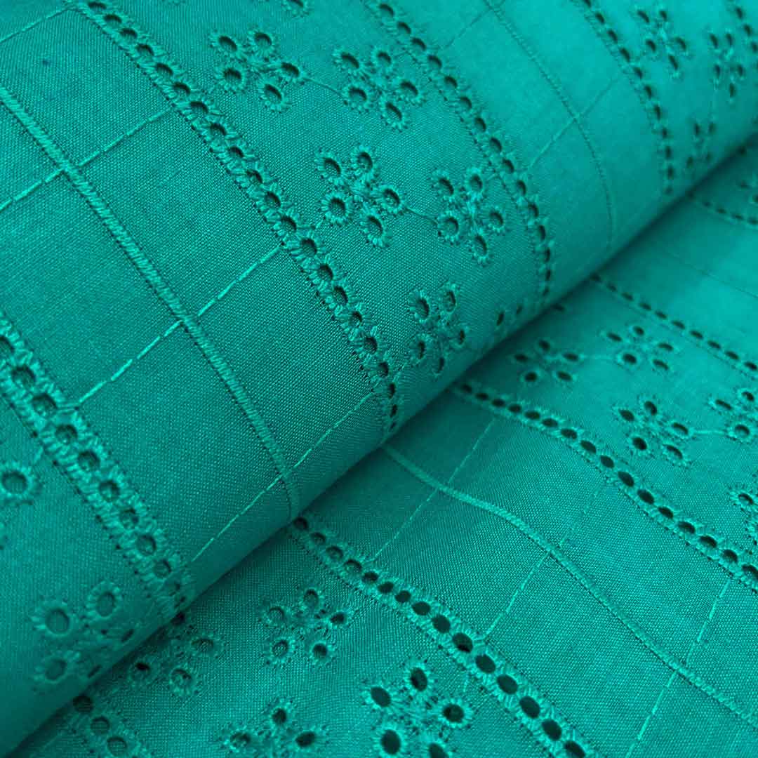 Cyan Shade Embroidered Cotton Heavy Hakoba Fabric