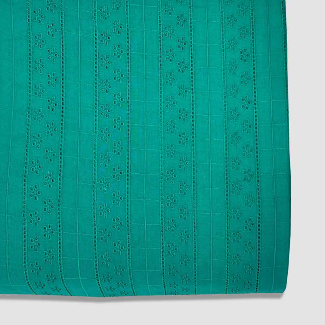 Cyan Shade Embroidered Cotton Heavy Hakoba Fabric