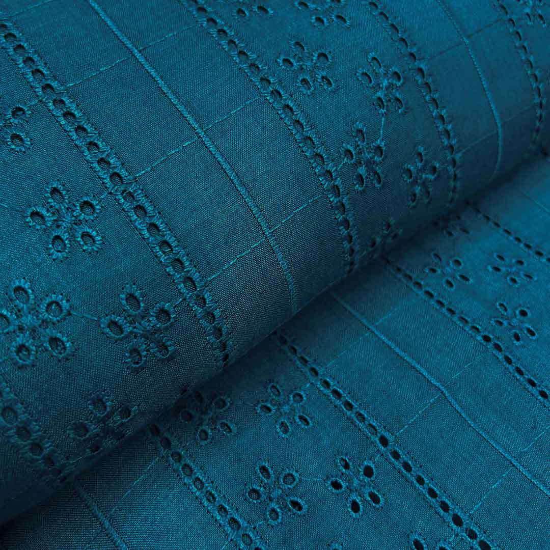 Peacock Blue Embroidered Cotton Heavy Hakoba Fabric