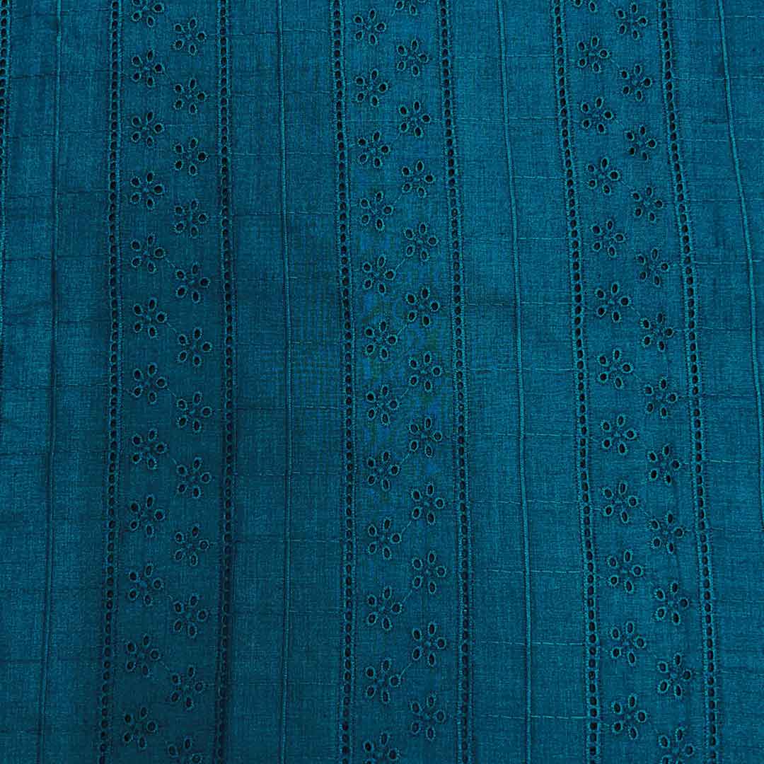Peacock Blue Embroidered Cotton Heavy Hakoba Fabric