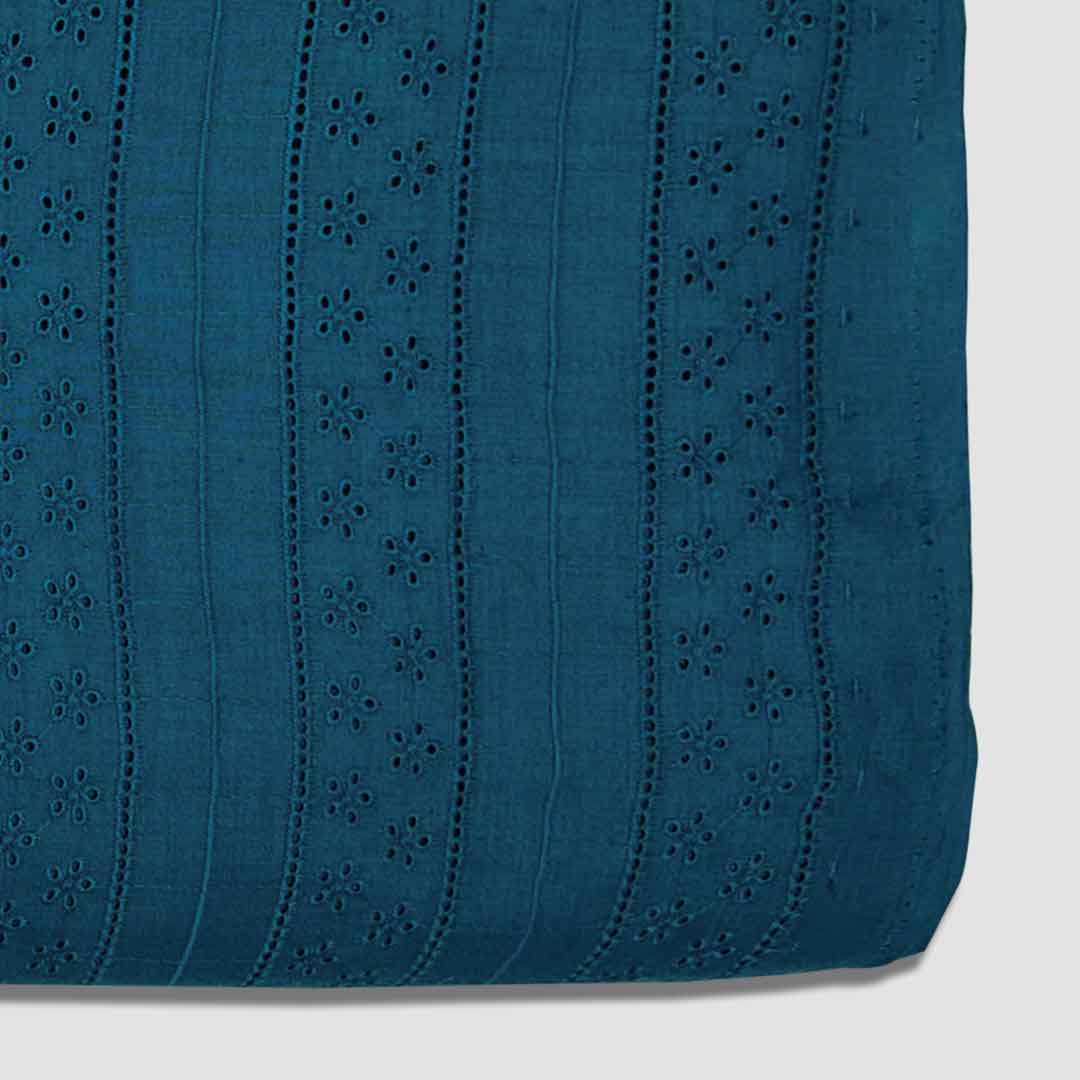 Peacock Blue Embroidered Cotton Heavy Hakoba Fabric