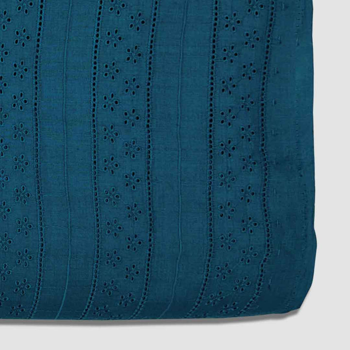 Peacock Blue Embroidered Cotton Heavy Hakoba Fabric