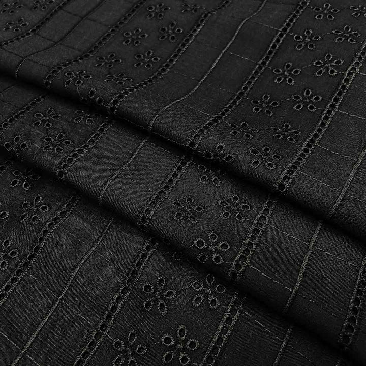 Black Shade Embroidered Cotton Heavy Hakoba Fabric