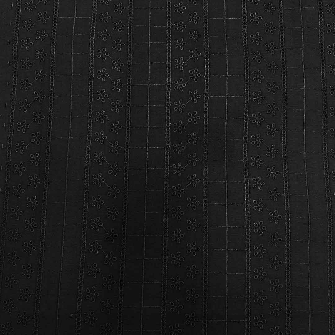 Black Shade Embroidered Cotton Heavy Hakoba Fabric