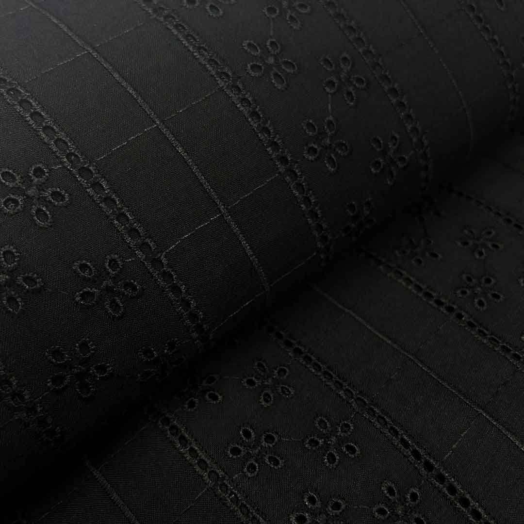 Black Shade Embroidered Cotton Heavy Hakoba Fabric