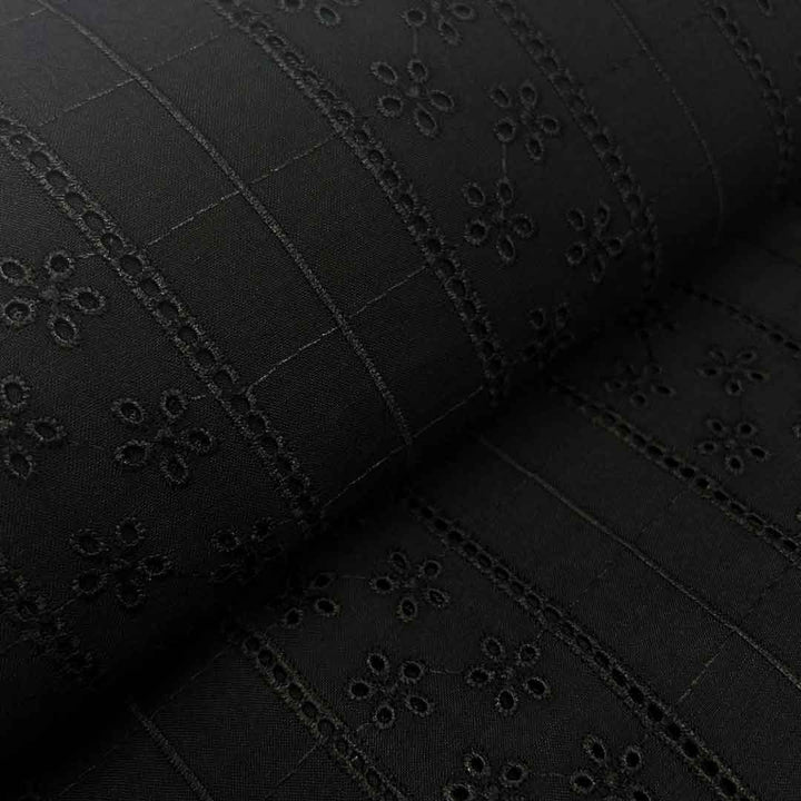 Black Shade Embroidered Cotton Heavy Hakoba Fabric