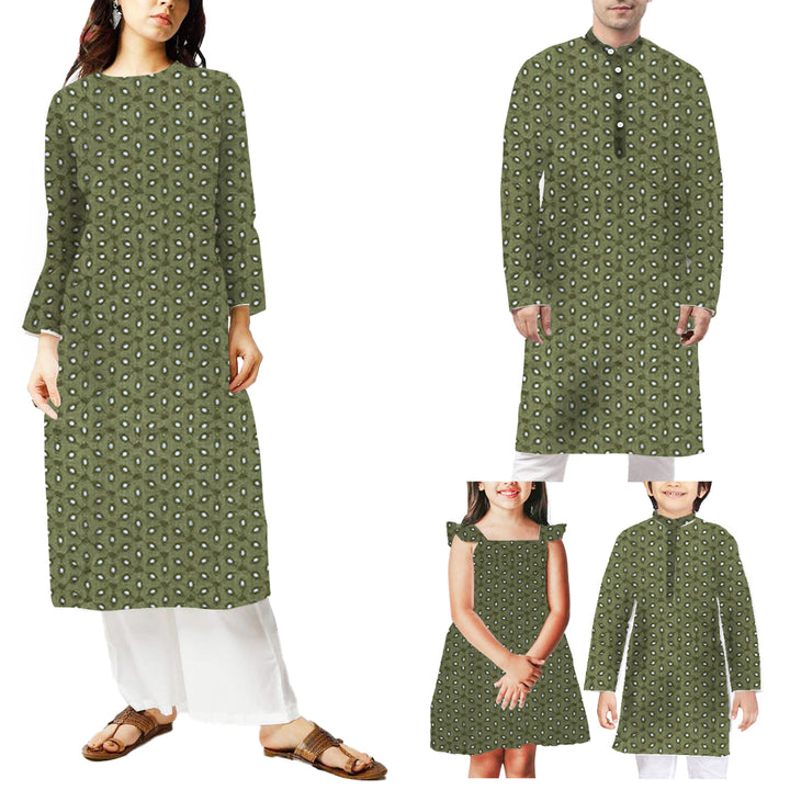 Elegant olive green Hakoba cotton fabric with sophisticated embroidery, ideal for crafting trendy and breathable outfits at Fabrics @StudioLCX.