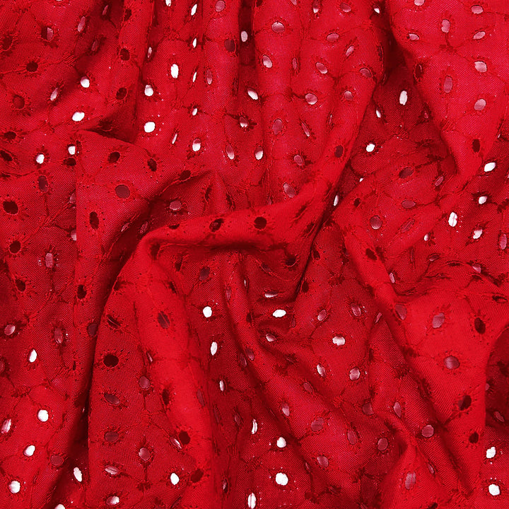 Red Shade Embroidered Cotton Hakoba Fabric
