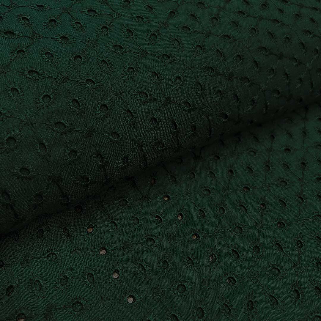 Dark Green Embroidered Cotton Hakoba Fabric