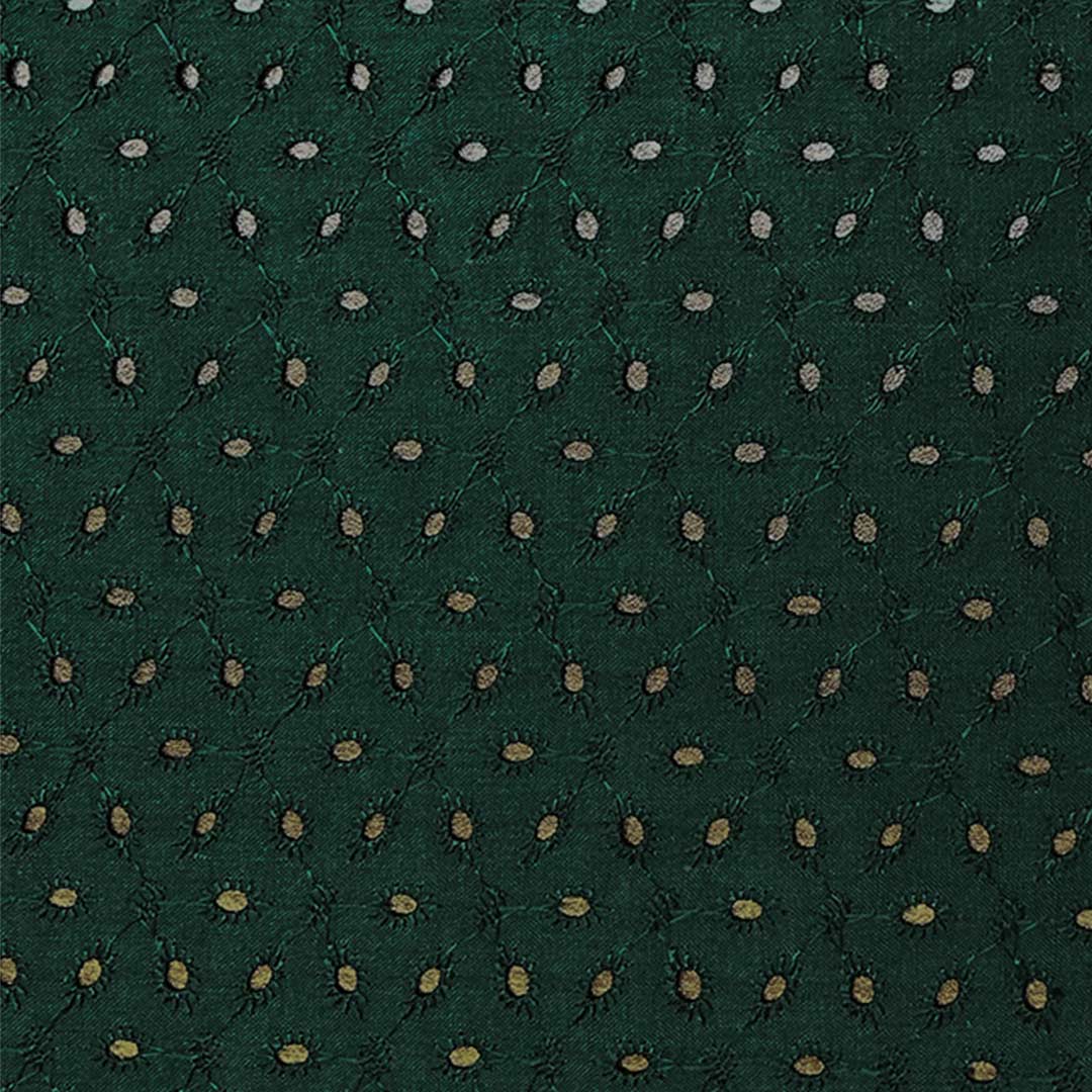 Dark Green Embroidered Cotton Hakoba Fabric