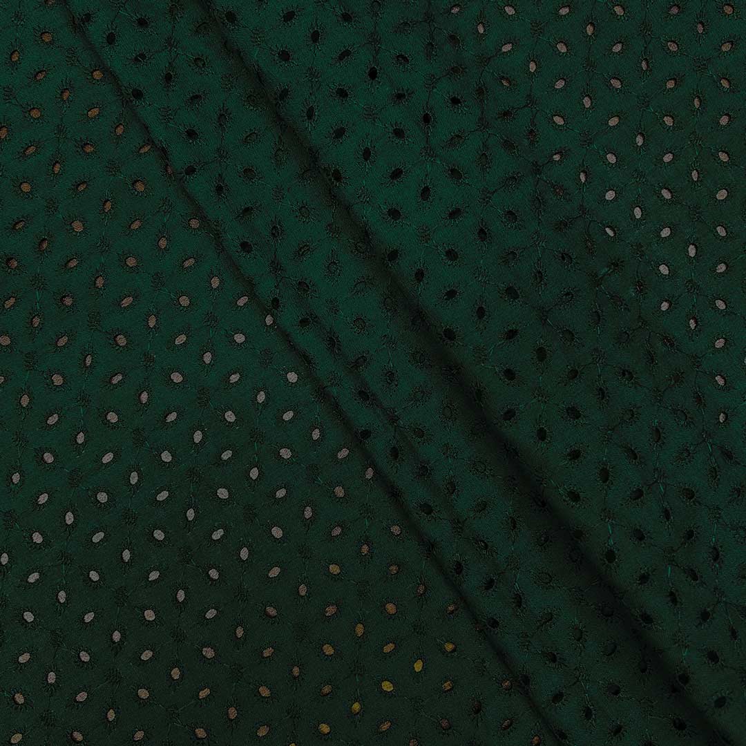 Dark Green Embroidered Cotton Hakoba Fabric