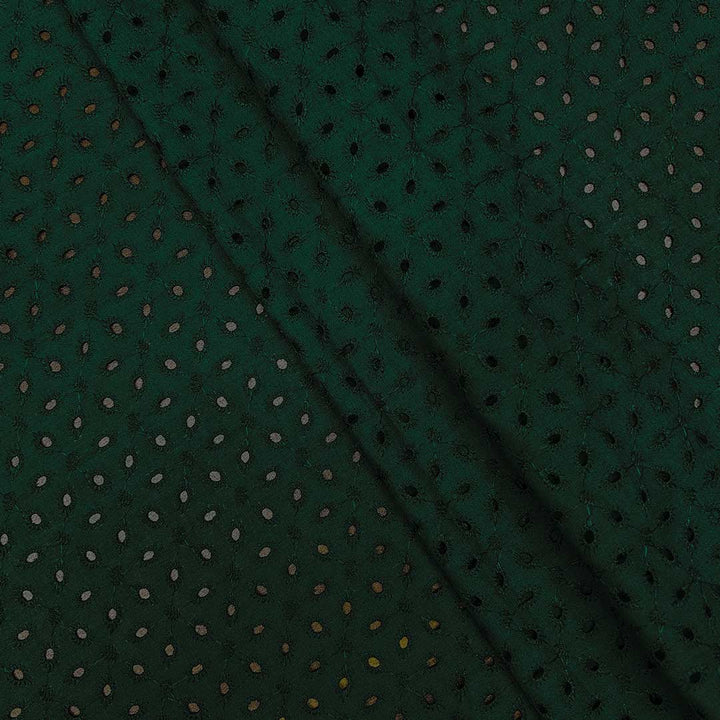 Dark Green Embroidered Cotton Hakoba Fabric