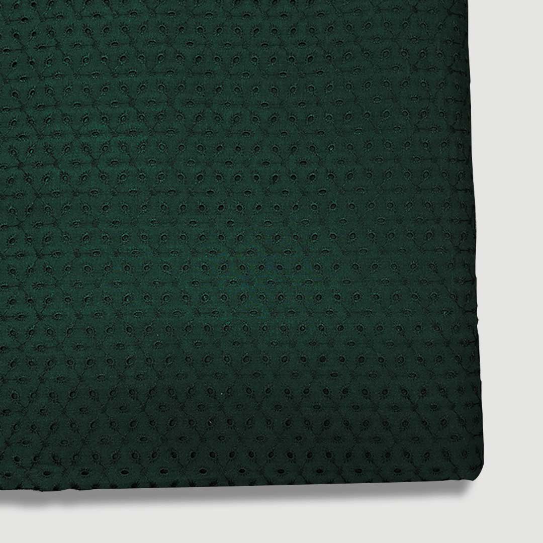 Dark Green Embroidered Cotton Hakoba Fabric