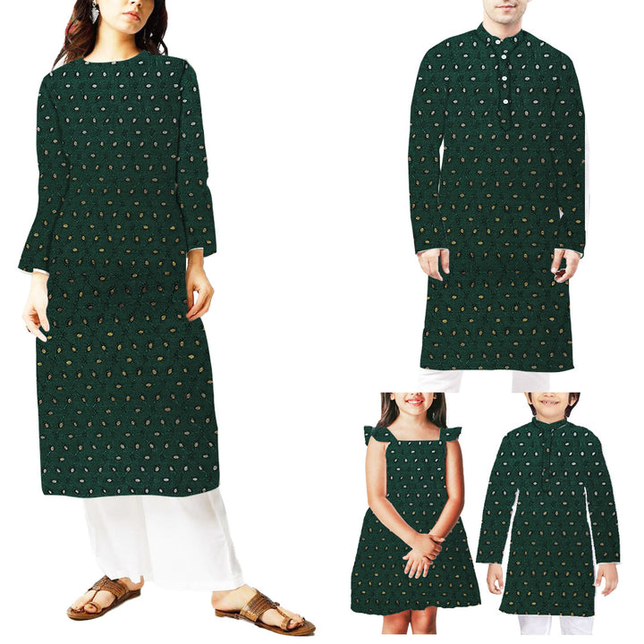 Dark Green Embroidered Cotton Hakoba Fabric