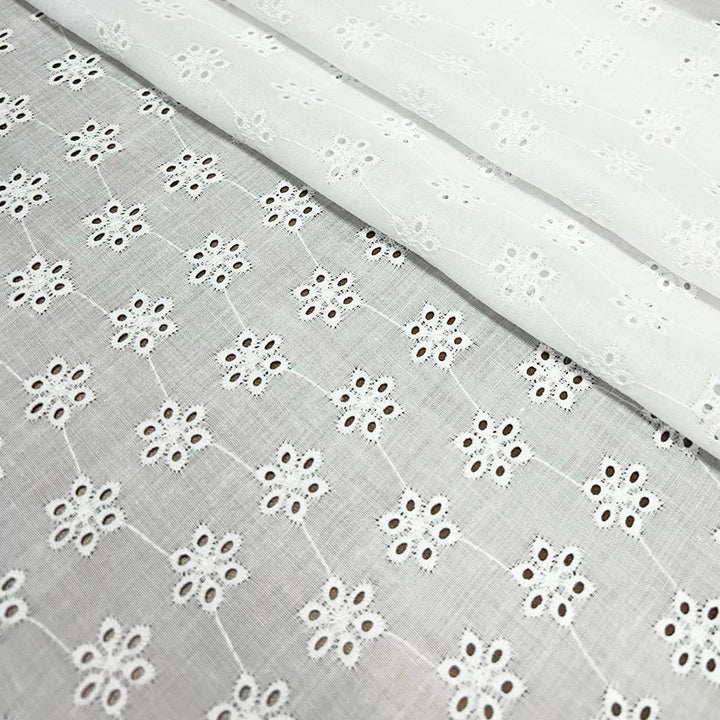 White Embroidered Cotton Heavy Hakoba Fabric