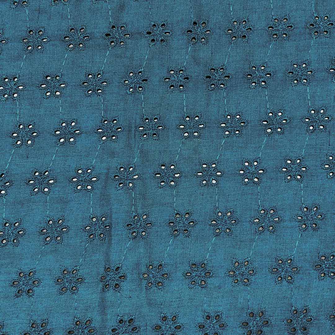 Firozi Shade Embroidered Cotton Heavy Hakoba Fabric