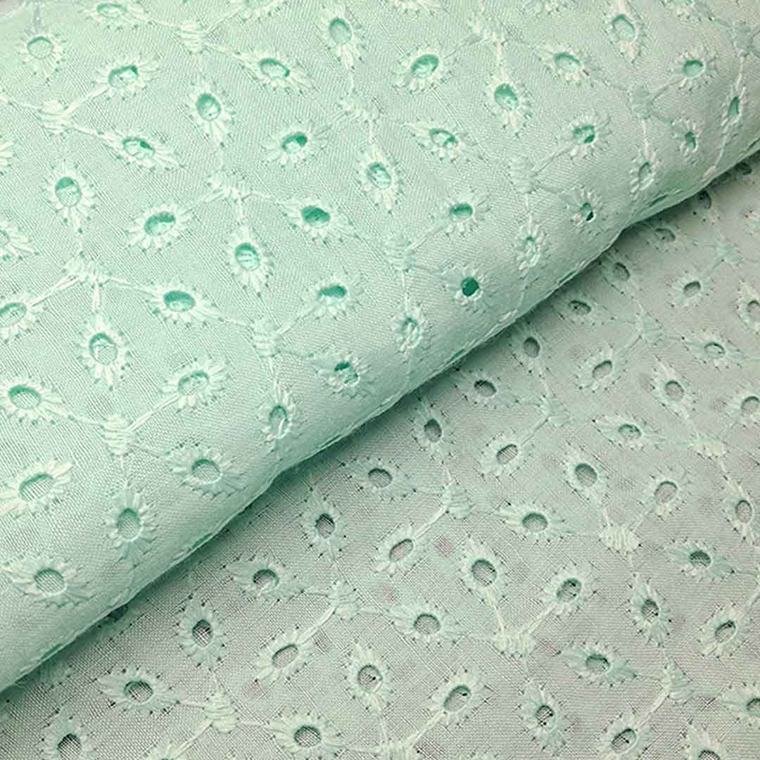 Sea Green Embroidered Cotton Hakoba Fabric