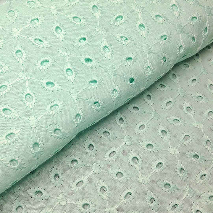 Sea Green Embroidered Cotton Hakoba Fabric