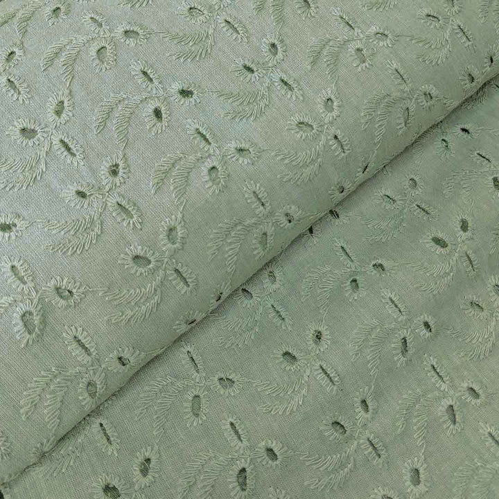 Green Shade Embroidered Cotton Heavy Hakoba Fabric