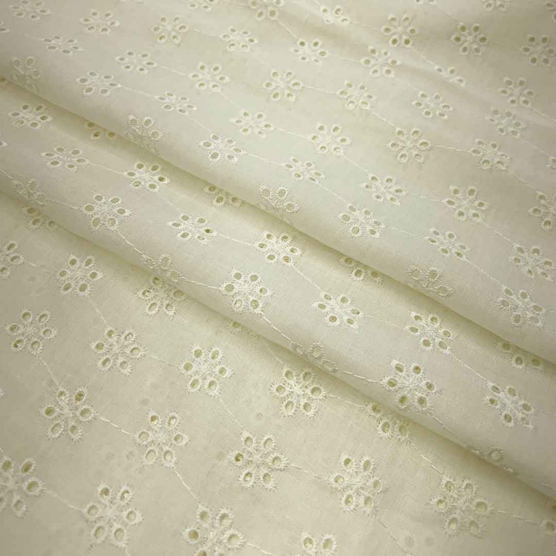 Off White Shade Embroidered Cotton Heavy Hakoba Fabric
