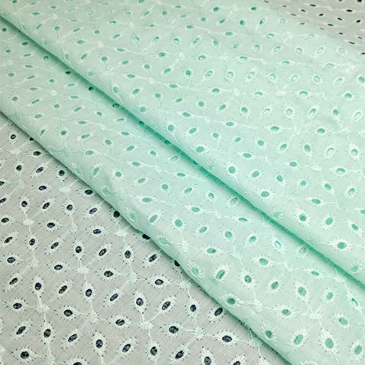 Sea Green Embroidered Cotton Hakoba Fabric