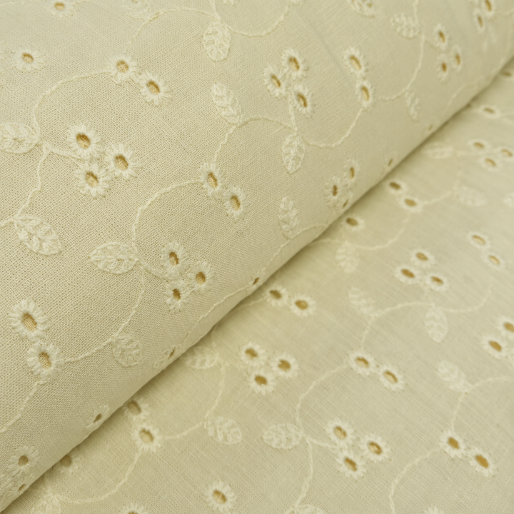 Light Yellow Embroidered Cotton Heavy Hakoba Fabric