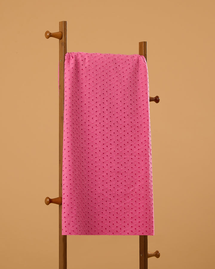 Rose Pink Embroidered Cotton Hakoba Fabric