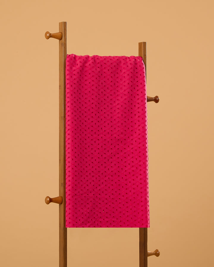 Dark Pink Embroidered Cotton Hakoba Fabric