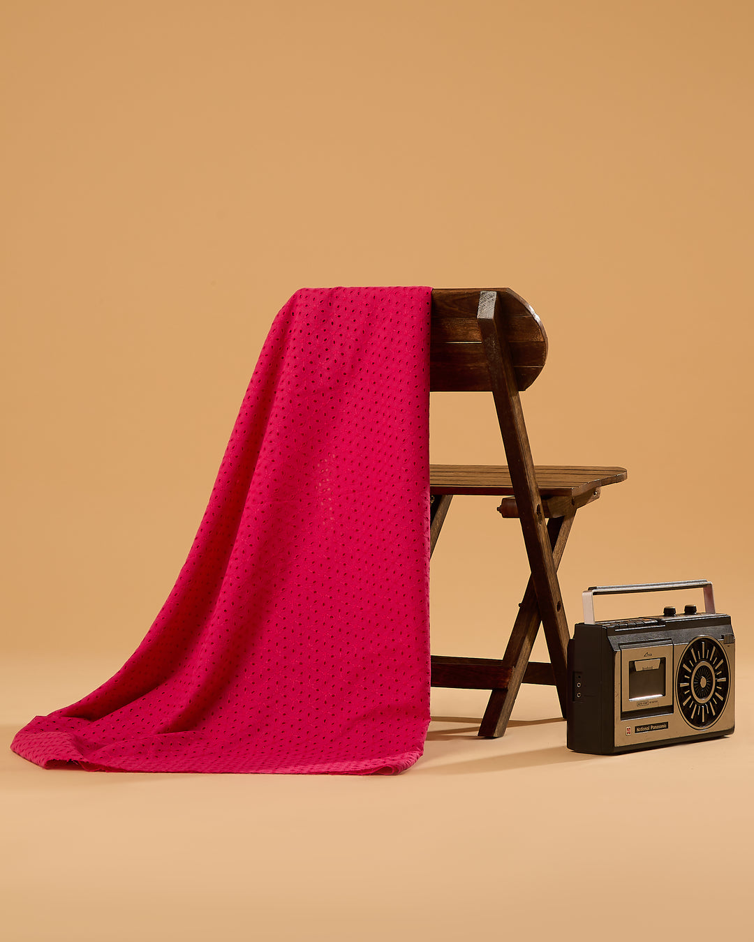 Dark Pink Embroidered Cotton Hakoba Fabric