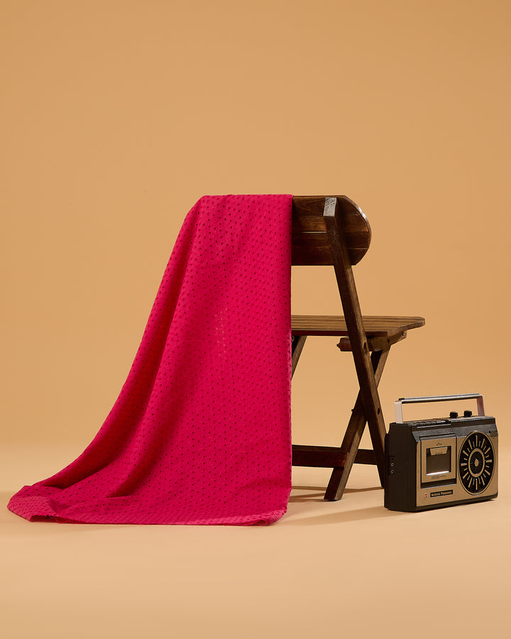 Dark Pink Embroidered Cotton Hakoba Fabric
