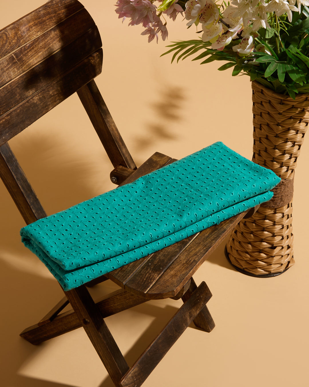 Rama Green Embroidered Cotton Hakoba Fabric