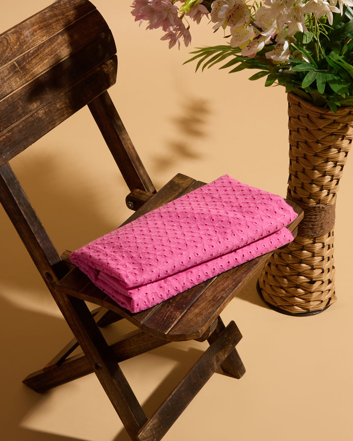 Rose Pink Embroidered Cotton Hakoba Fabric