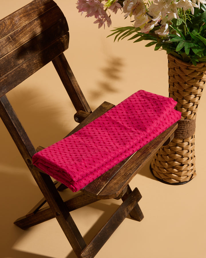 Dark Pink Embroidered Cotton Hakoba Fabric