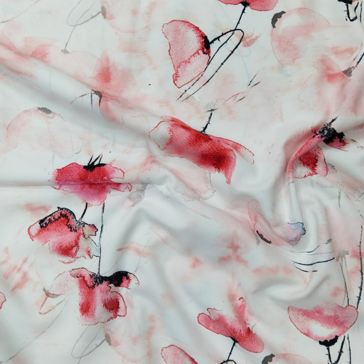 White With Pink Shade Floral Printed Lycra Fabric